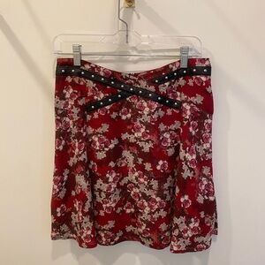 The Kooples Floral Mini skirt with Leather and Stud Detail, L